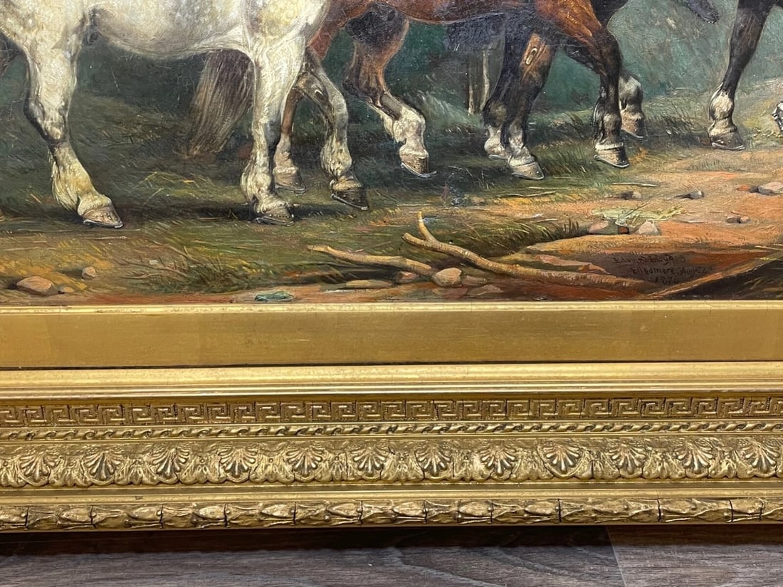 Equestrian Oil Painting Horses On The Road To Chester By Edward Lloyd Ellesmere - 5