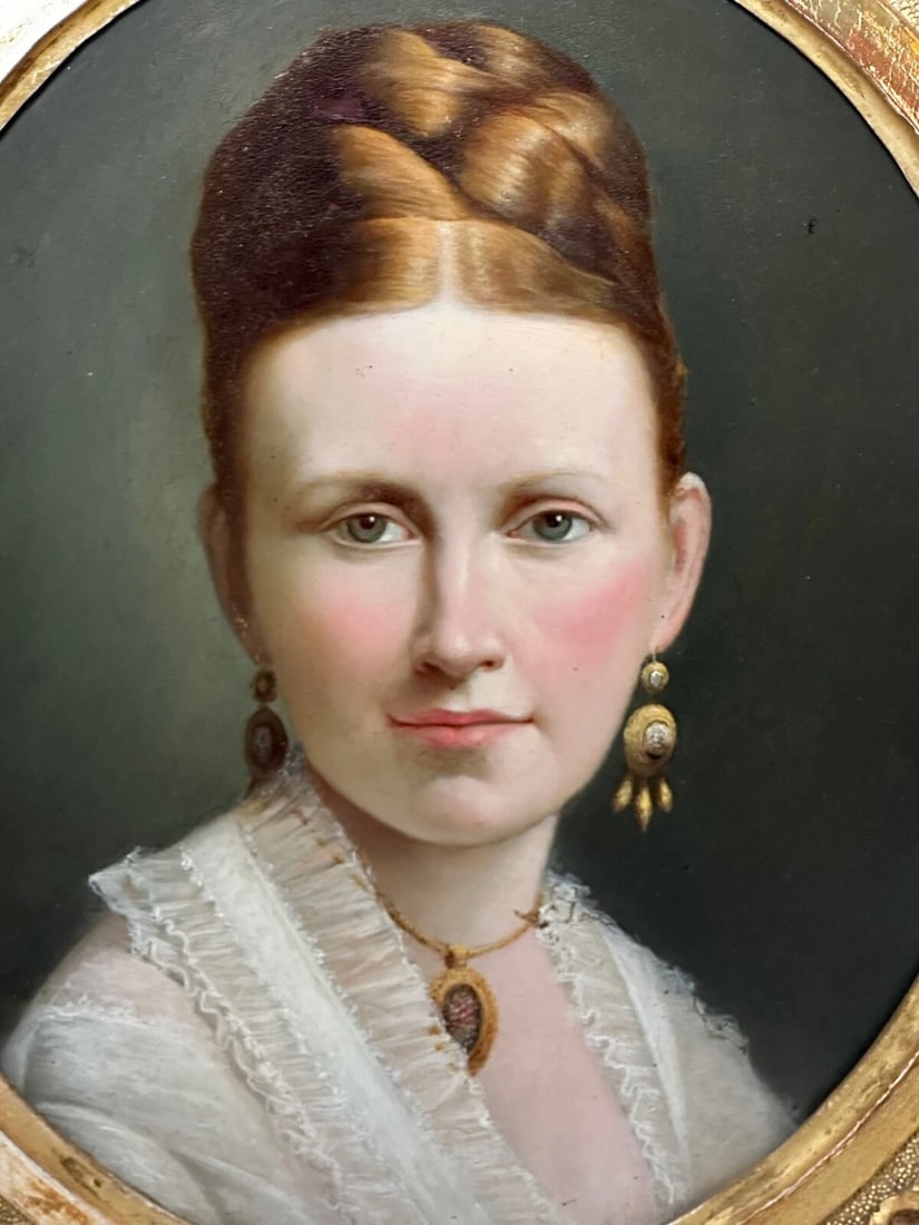 Victorian 19th Century Oil Painting Portrait Young Dutch Hague Lady Nobility - 12