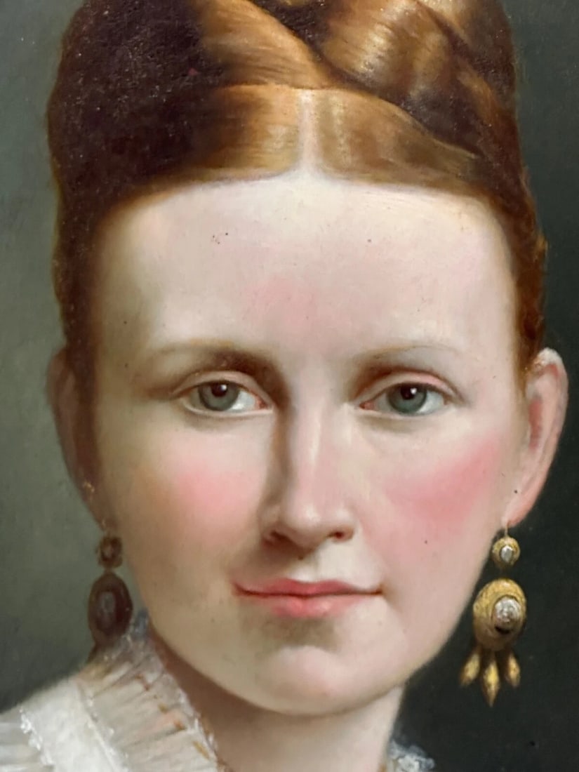 Victorian 19th Century Oil Painting Portrait Young Dutch Hague Lady Nobility - 13