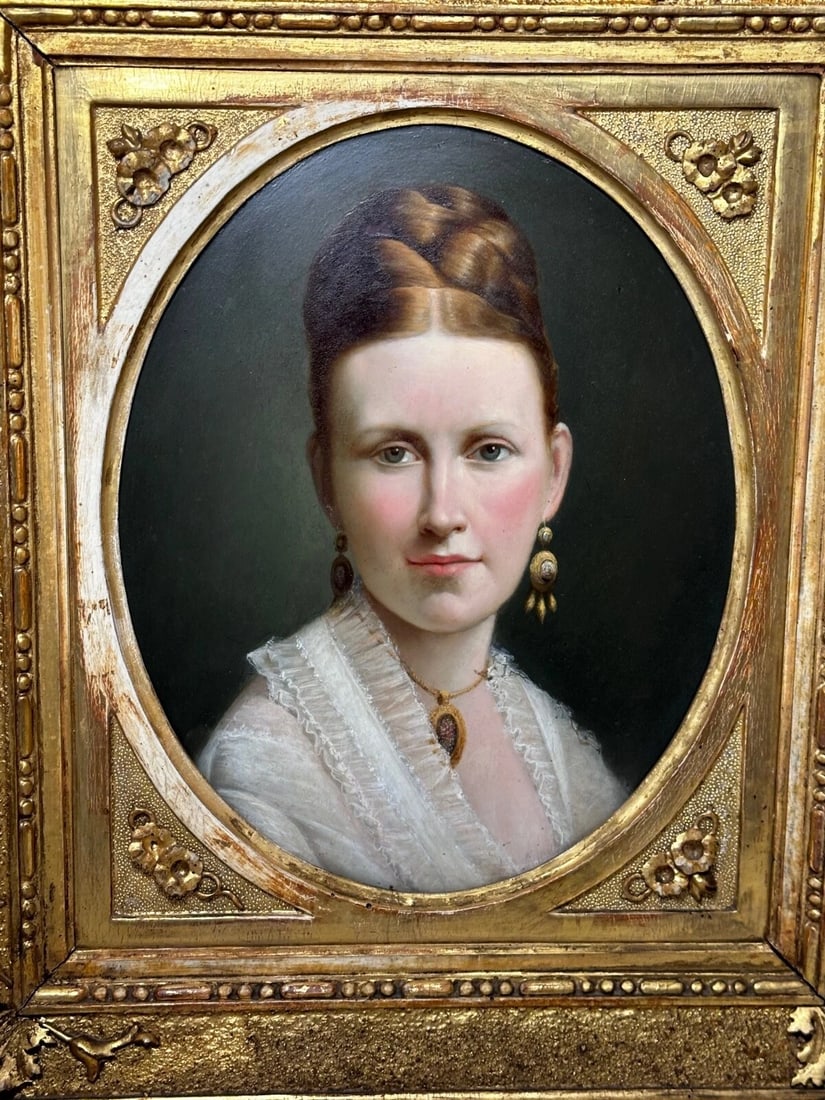 Victorian 19th Century Oil Painting Portrait Young Dutch Hague Lady Nobility - 2