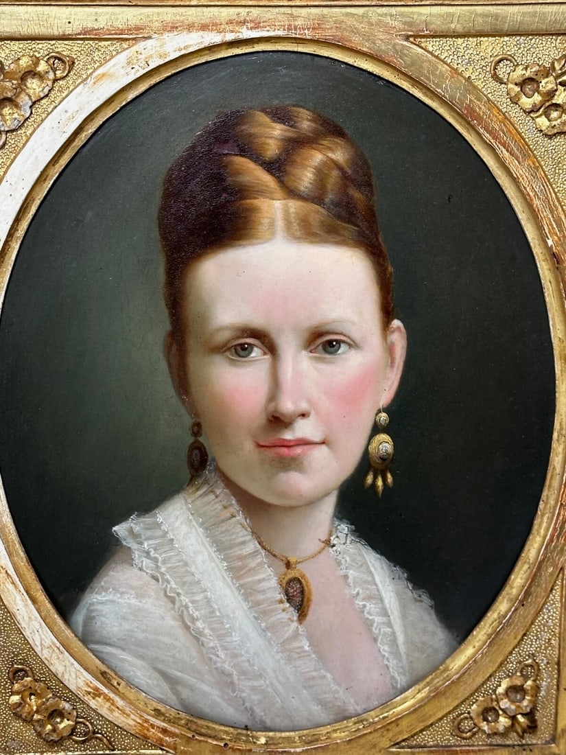 Victorian 19th Century Oil Painting Portrait Young Dutch Hague Lady Nobility - 3