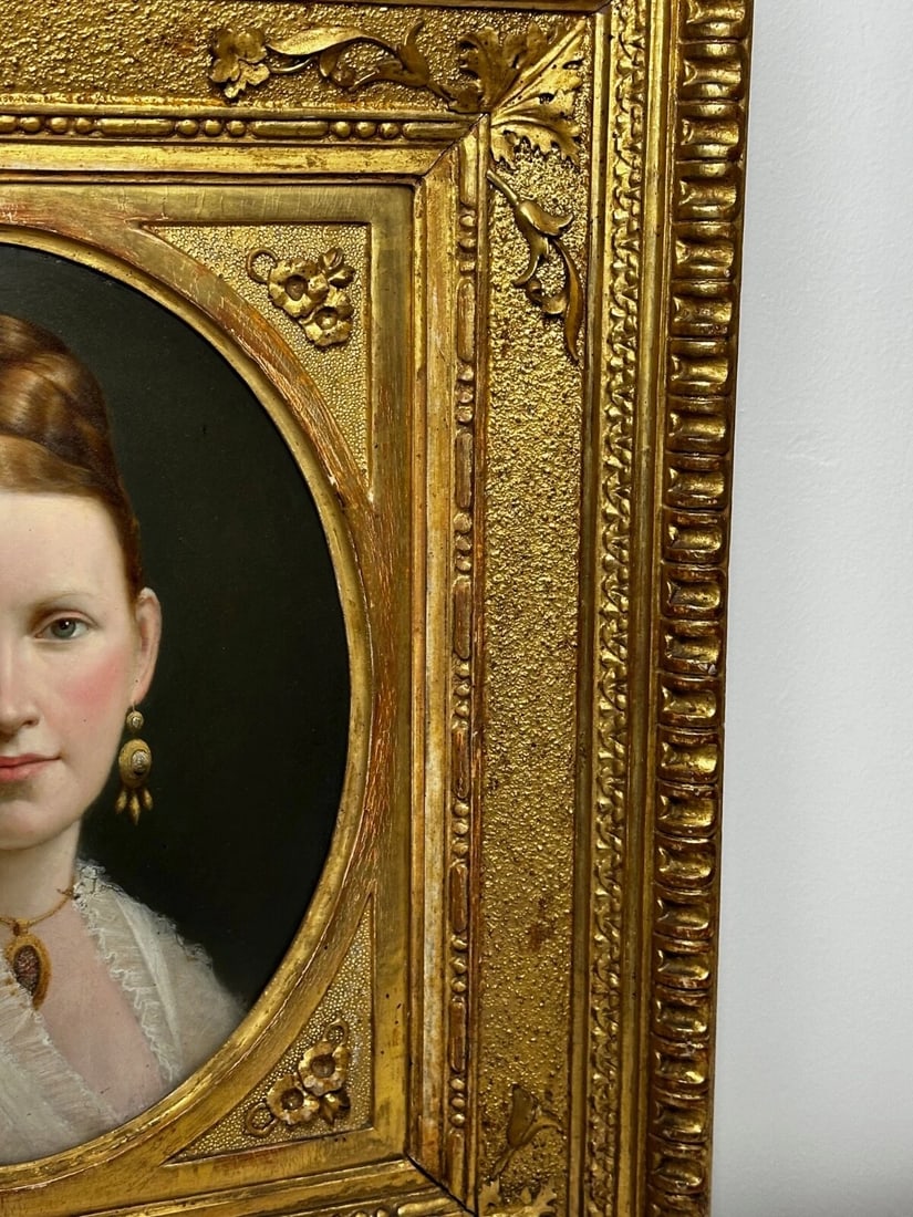 Victorian 19th Century Oil Painting Portrait Young Dutch Hague Lady Nobility - 4