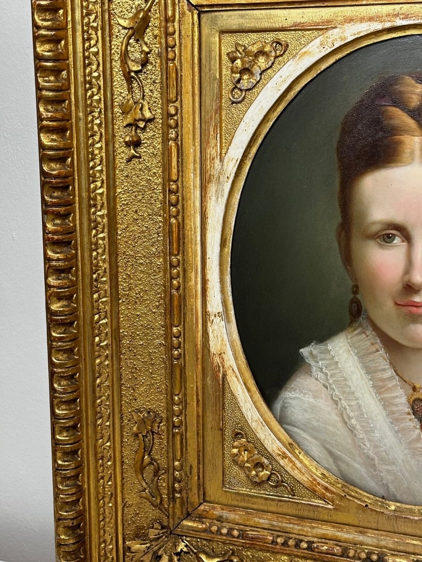 Victorian 19th Century Oil Painting Portrait Young Dutch Hague Lady Nobility - 5