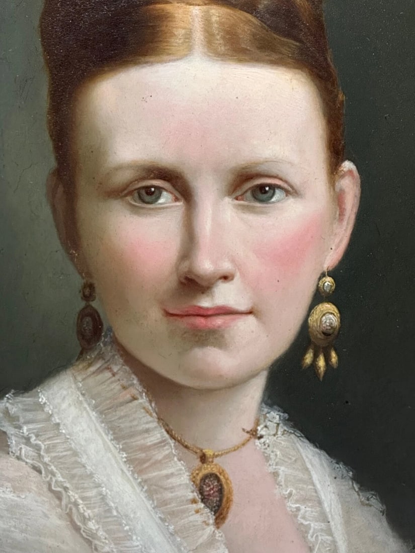 Victorian 19th Century Oil Painting Portrait Young Dutch Hague Lady Nobility - 7