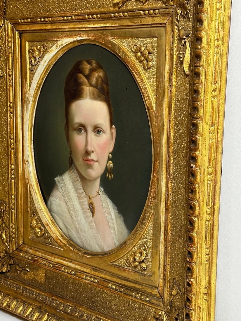 Victorian 19th Century Oil Painting Portrait Young Dutch Hague Lady Nobility - 8