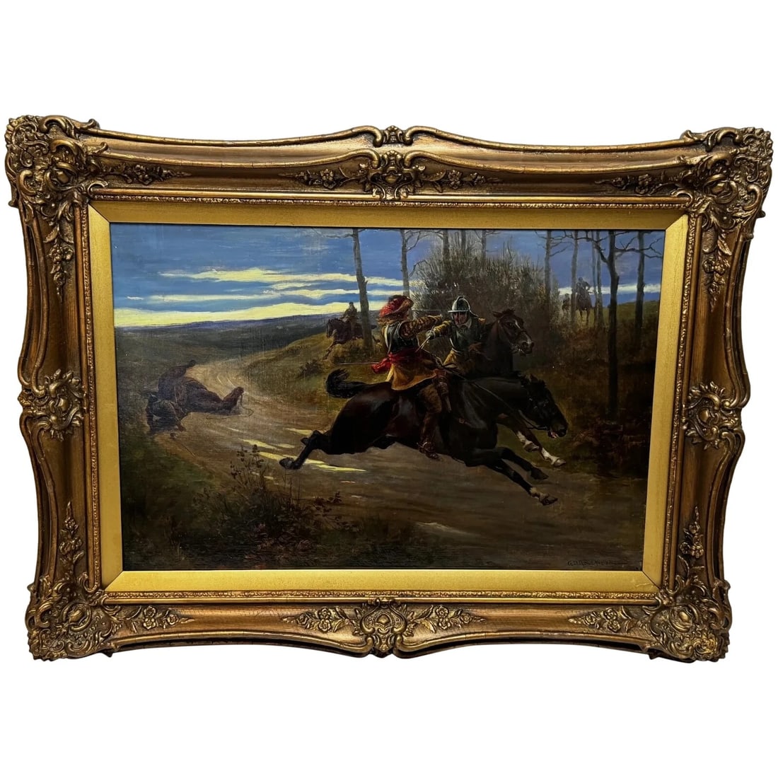 Oil Painting Civil War Royalist Pursued By Roundheads Escape From Worcester 1651