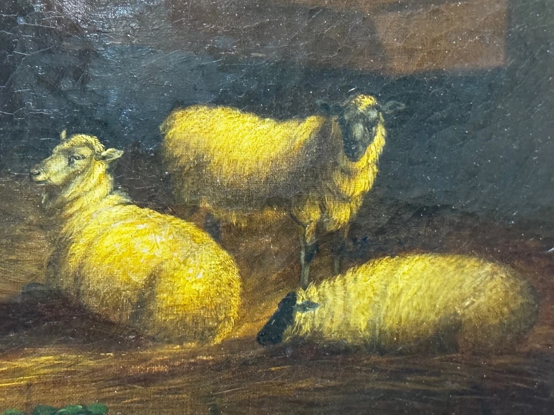 Painting Cows & Sheep Sheltering In Barn Follower of Thomas Sidney Cooper C1850 - 10