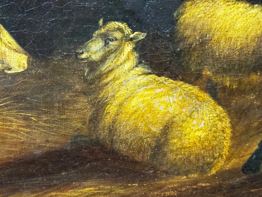 Painting Cows & Sheep Sheltering In Barn Follower of Thomas Sidney Cooper C1850 - 11
