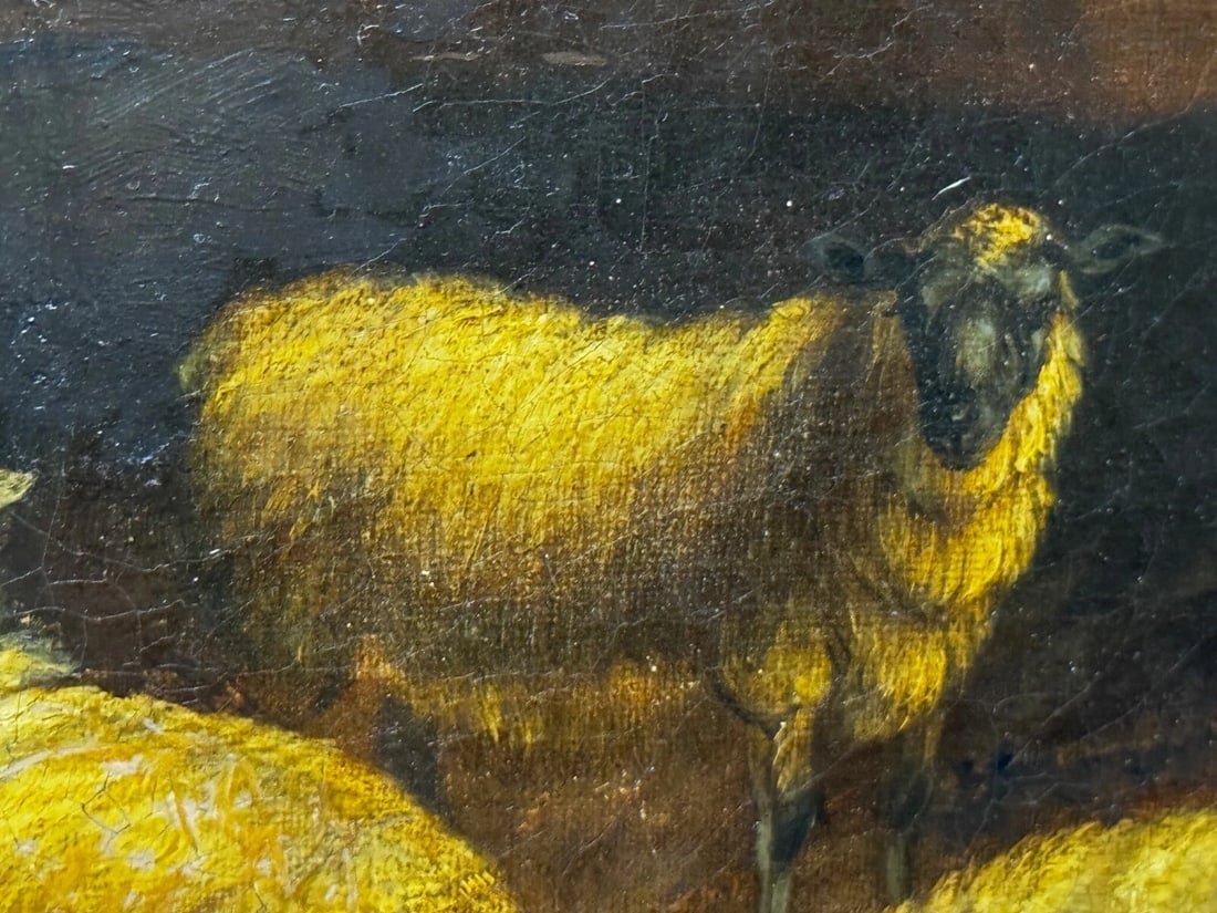 Painting Cows & Sheep Sheltering In Barn Follower of Thomas Sidney Cooper C1850 - 12