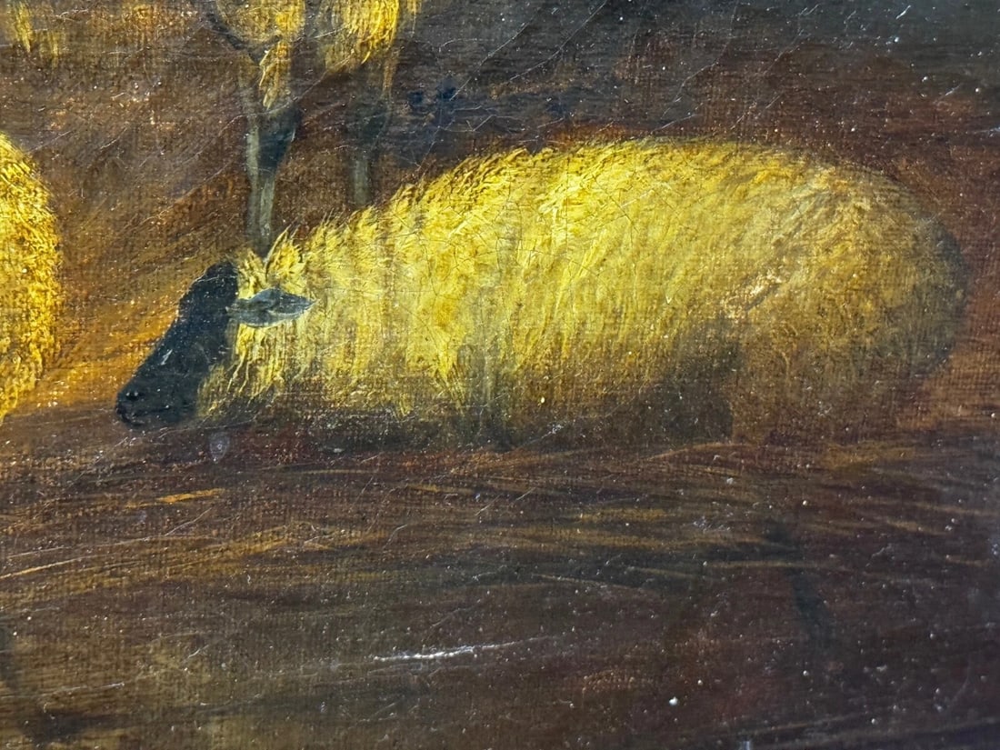Painting Cows & Sheep Sheltering In Barn Follower of Thomas Sidney Cooper C1850 - 13