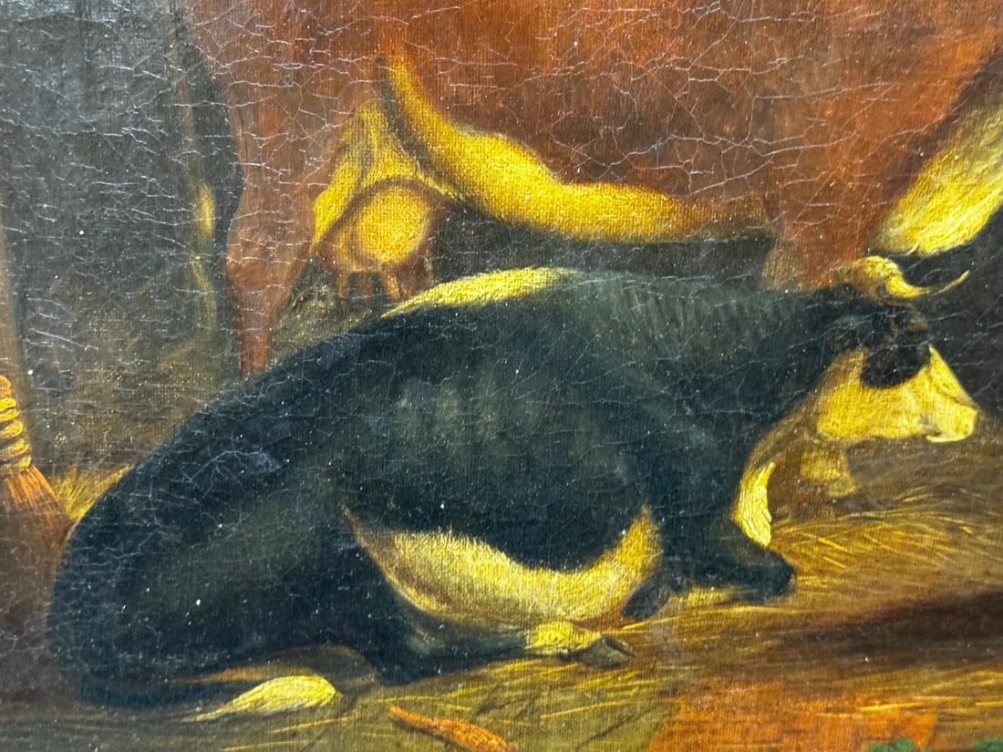 Painting Cows & Sheep Sheltering In Barn Follower of Thomas Sidney Cooper C1850 - 14