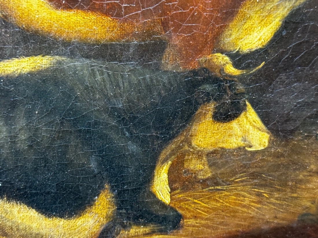 Painting Cows & Sheep Sheltering In Barn Follower of Thomas Sidney Cooper C1850 - 15