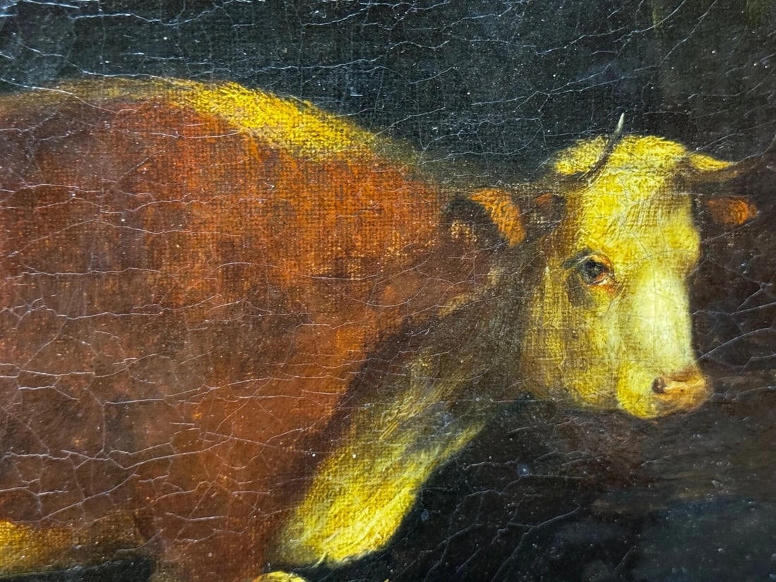 Painting Cows & Sheep Sheltering In Barn Follower of Thomas Sidney Cooper C1850 - 16