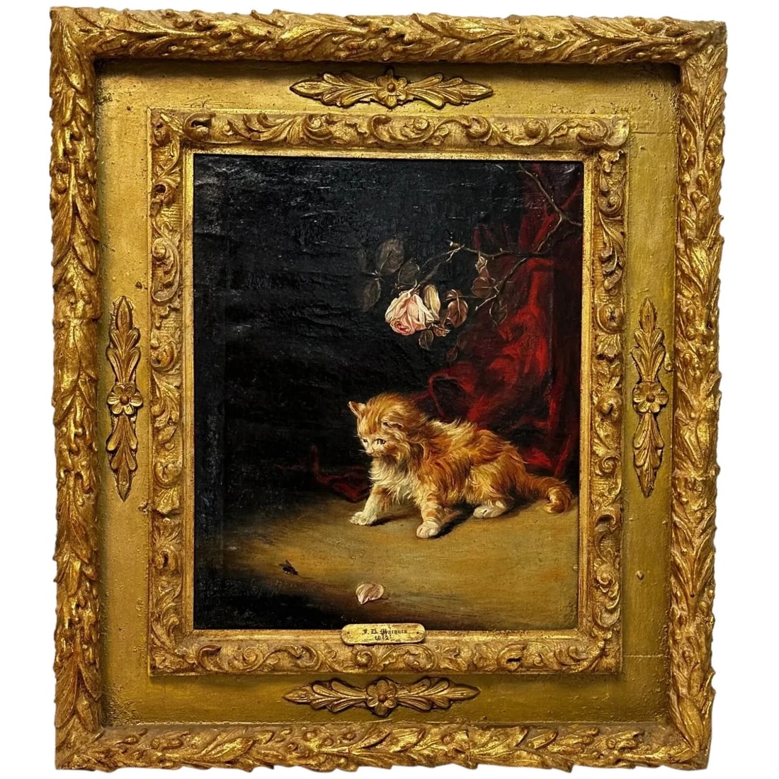 Oil Painting Kitten Patience Hunting Fly By Francisco José Domingo y Marqués (1 of 20)