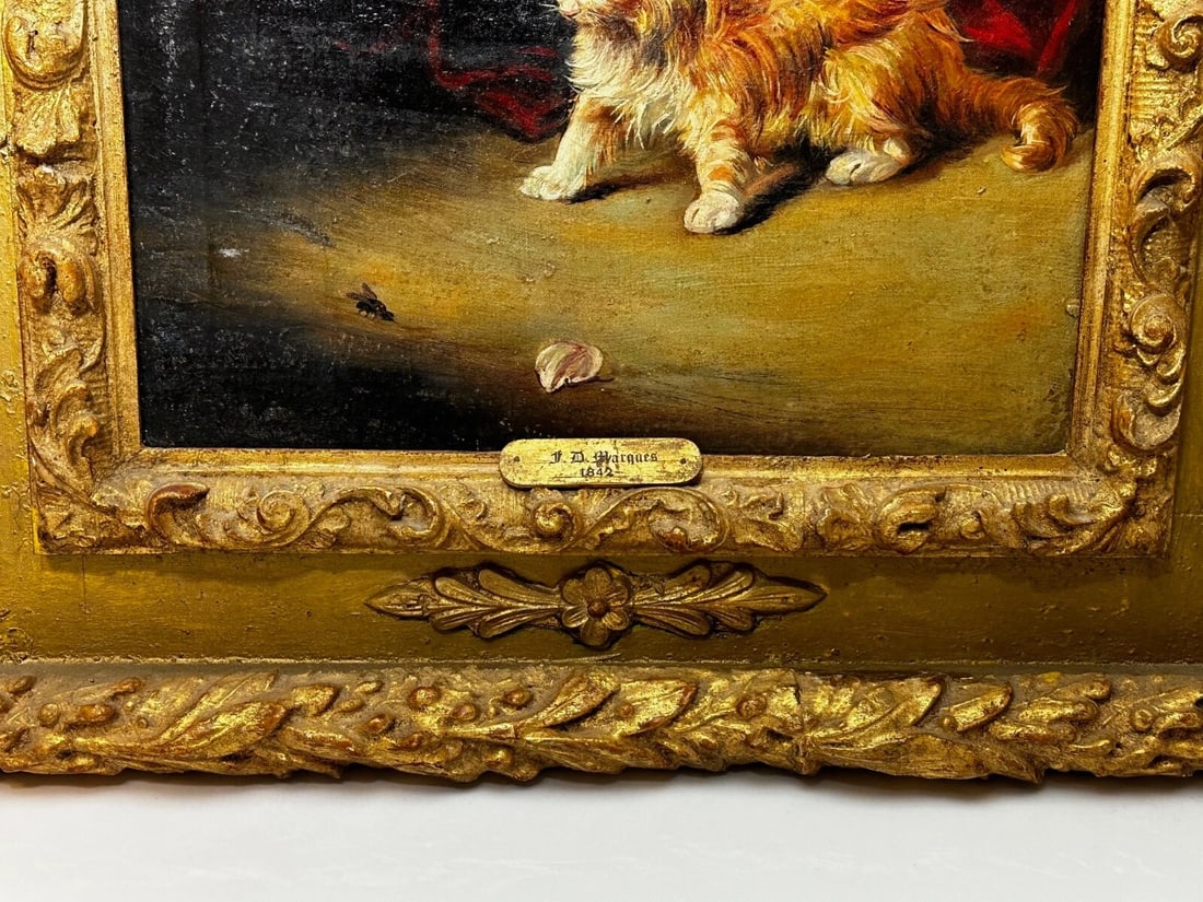 Oil Painting Kitten Patience Hunting Fly By Francisco José Domingo y Marqués - 2