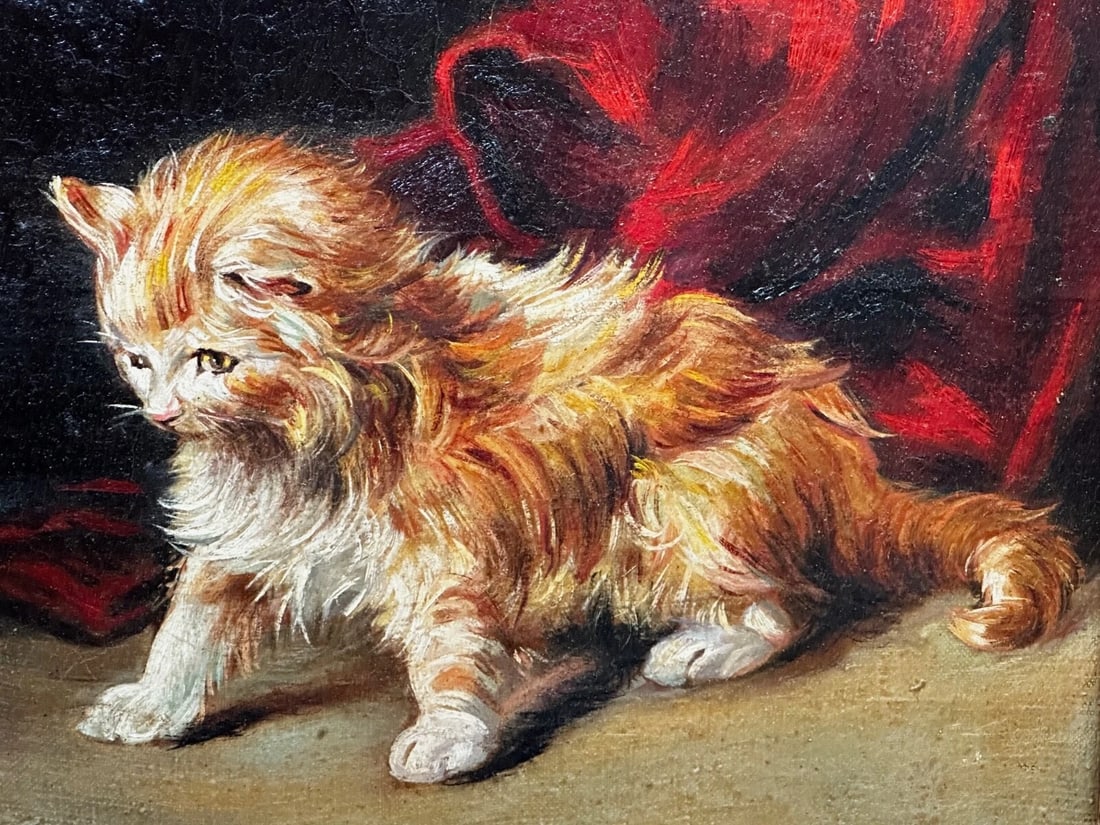 Oil Painting Kitten Patience Hunting Fly By Francisco José Domingo y Marqués - 5