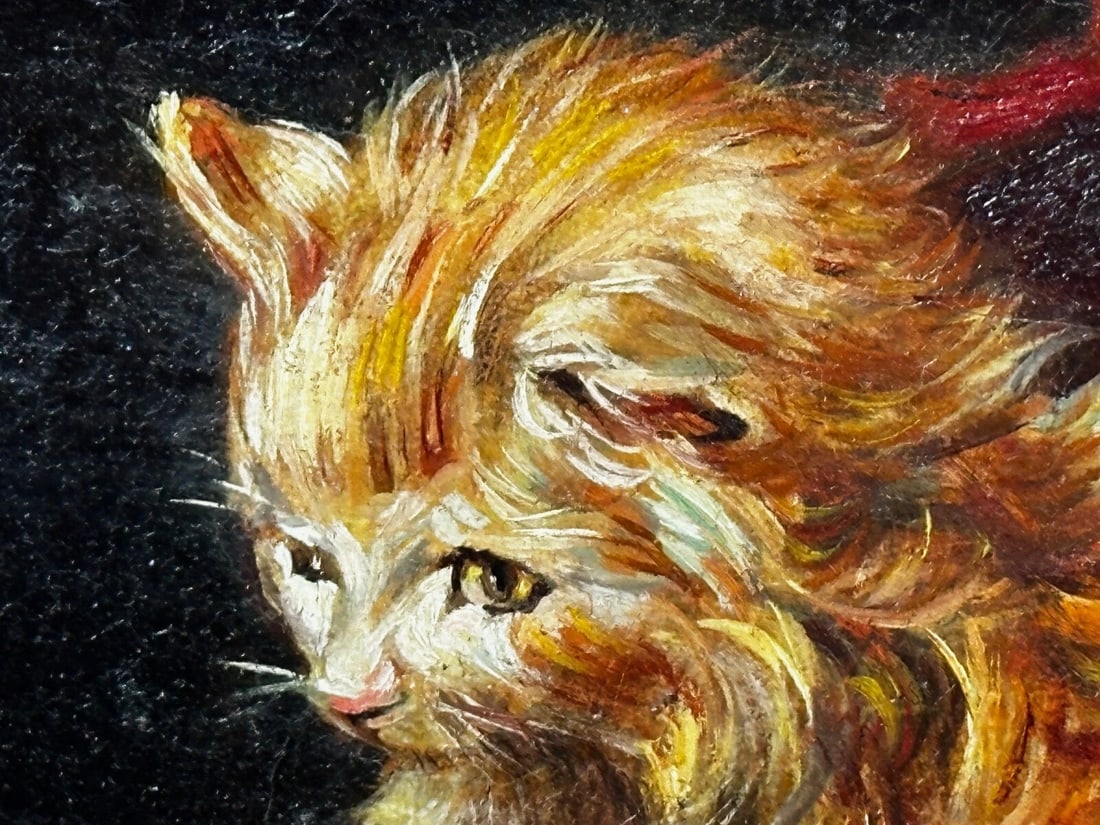 Oil Painting Kitten Patience Hunting Fly By Francisco José Domingo y Marqués - 8