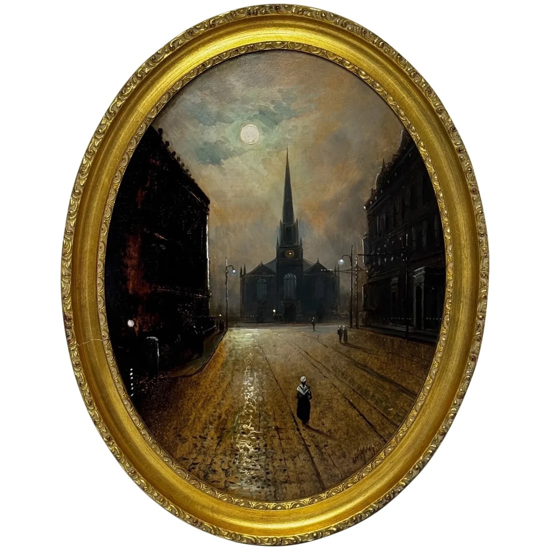 Painting Trinity Church Liverpool In Moonlight By Walter Meegan Grimshaw Protégé: Painting Trinity Church Liverpool In Moonlight By Walter Meegan Grimshaw Protégé Click image to enlarge Description Moonlit Victorian Oil Painting – “Trinity Church,