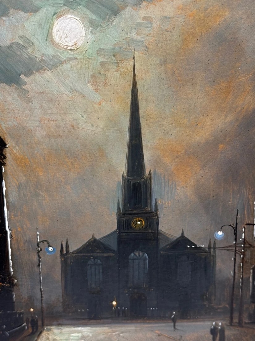 Painting Trinity Church Liverpool In Moonlight By Walter Meegan Grimshaw Protégé - 5