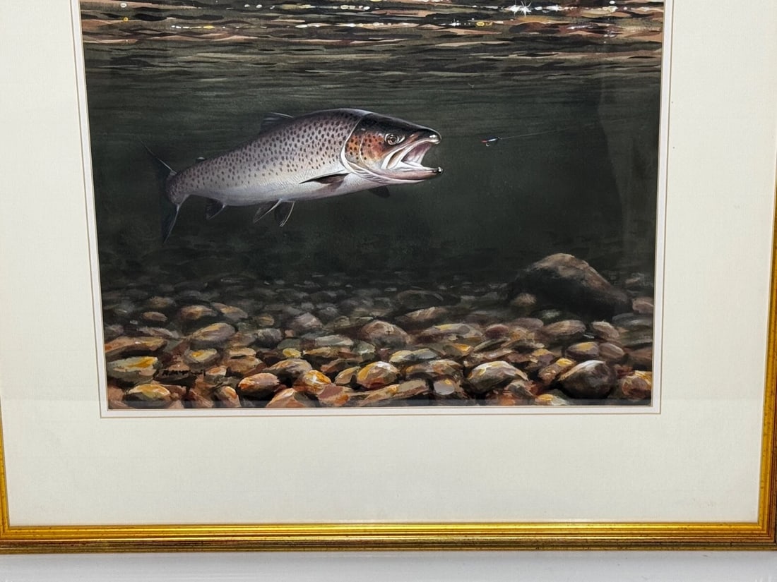 Sporting Painting Sea Trout Nearly Hooked The Silver Zulu Fly By Roger McPhail - 4