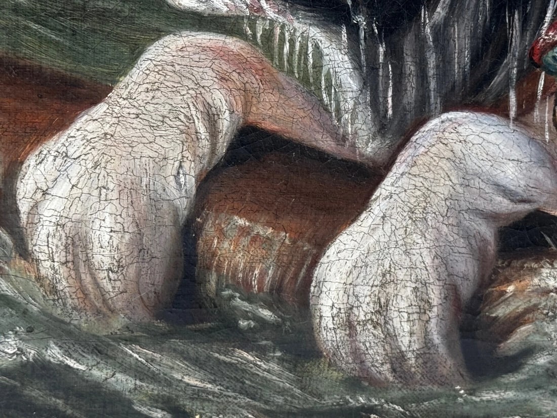 Marine Oil Painting Saint Bernard Dog Swamped Shipwrecked Approaching New York - 14