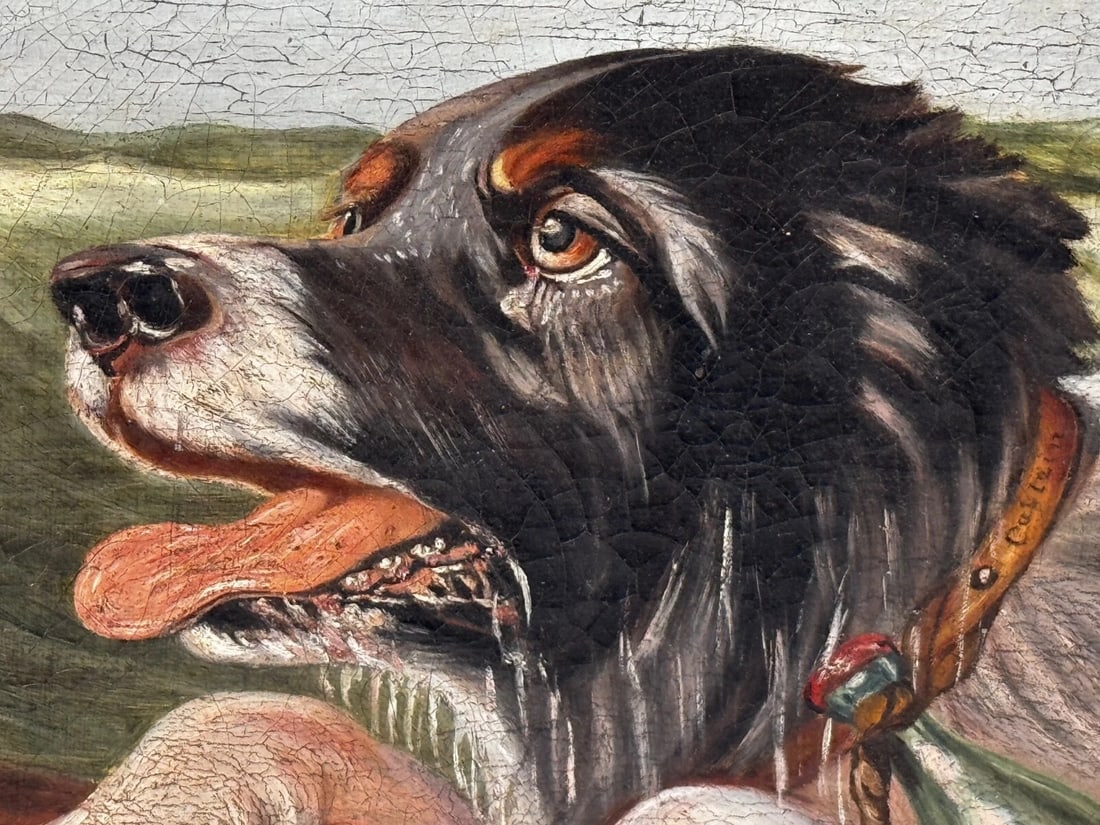 Marine Oil Painting Saint Bernard Dog Swamped Shipwrecked Approaching New York - 15