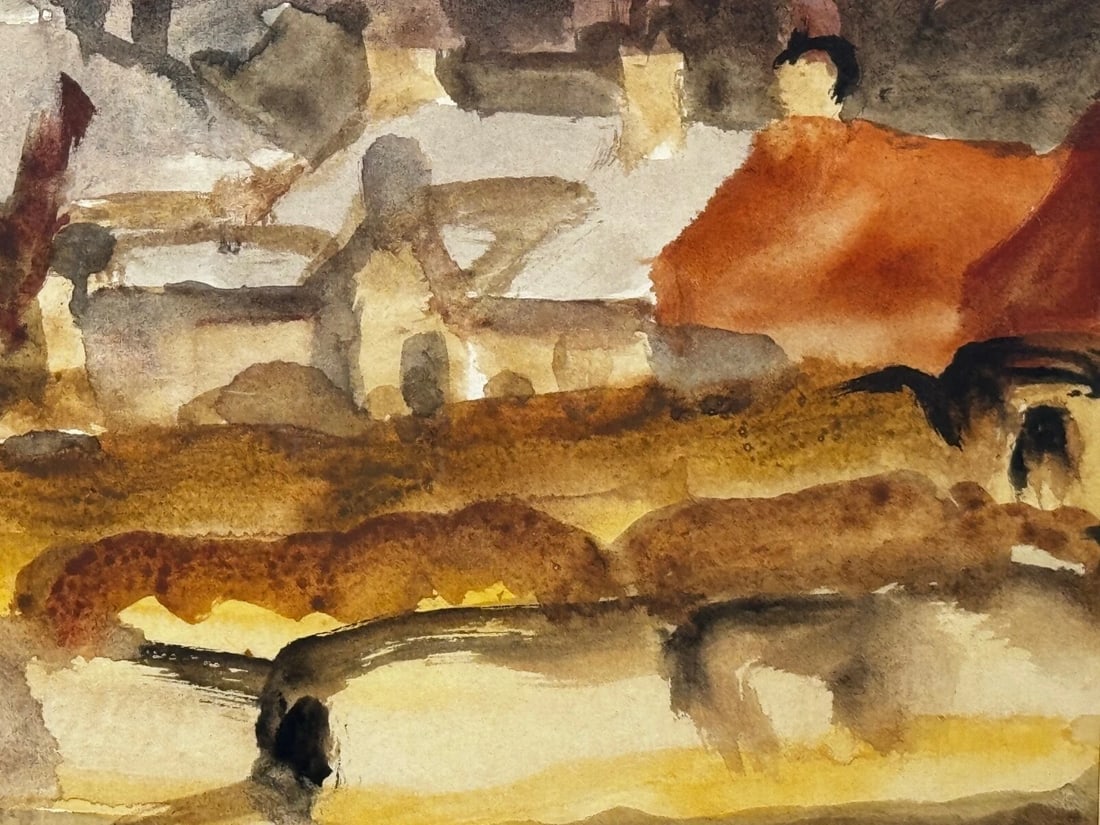 Painting Historic Midlothian Temple Village By Sir William George Gillies RSA RA - 17