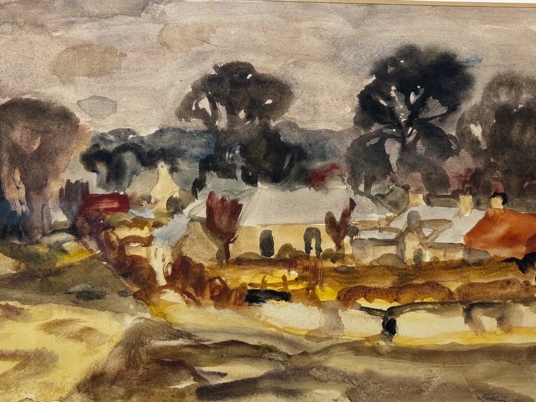Painting Historic Midlothian Temple Village By Sir William George Gillies RSA RA - 2