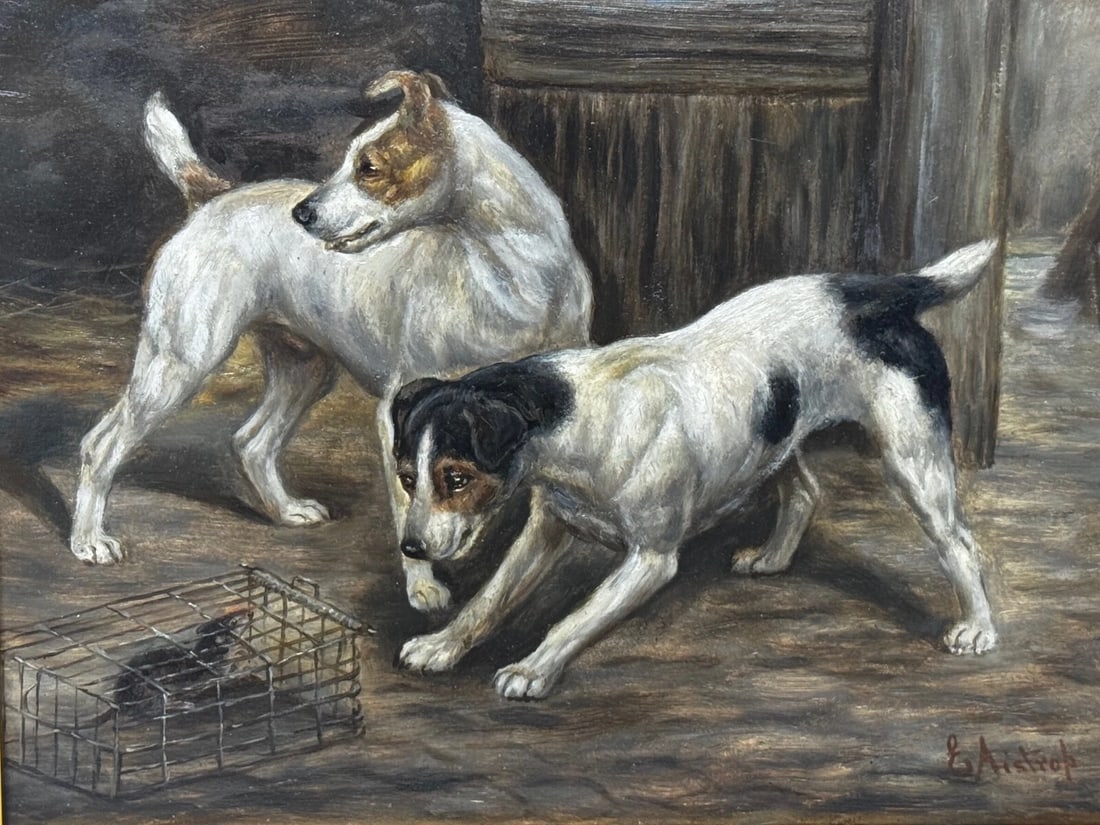 Victorian Masterpiece Rat Trapped Jack Russell Terriers Guarding C1880 - 2