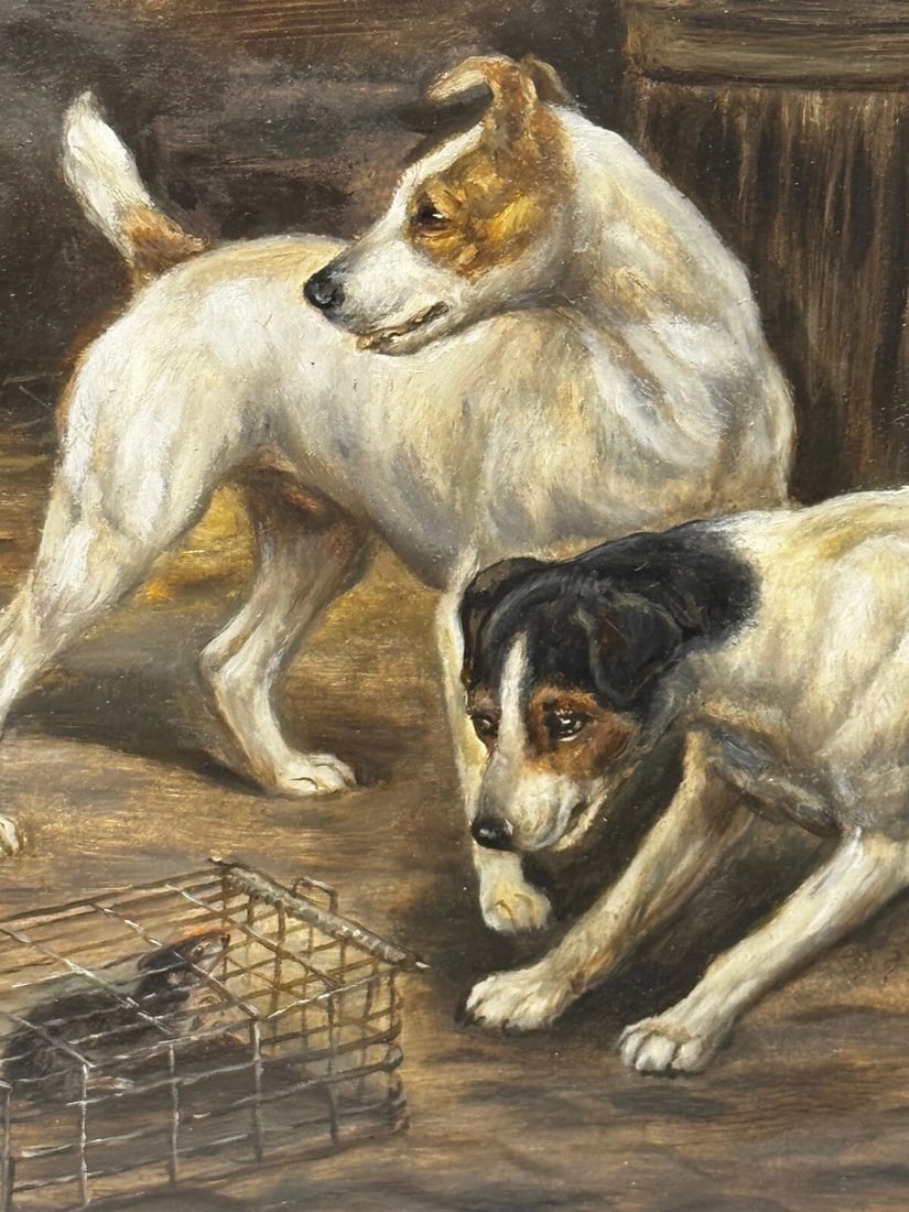Victorian Masterpiece Rat Trapped Jack Russell Terriers Guarding C1880 - 3