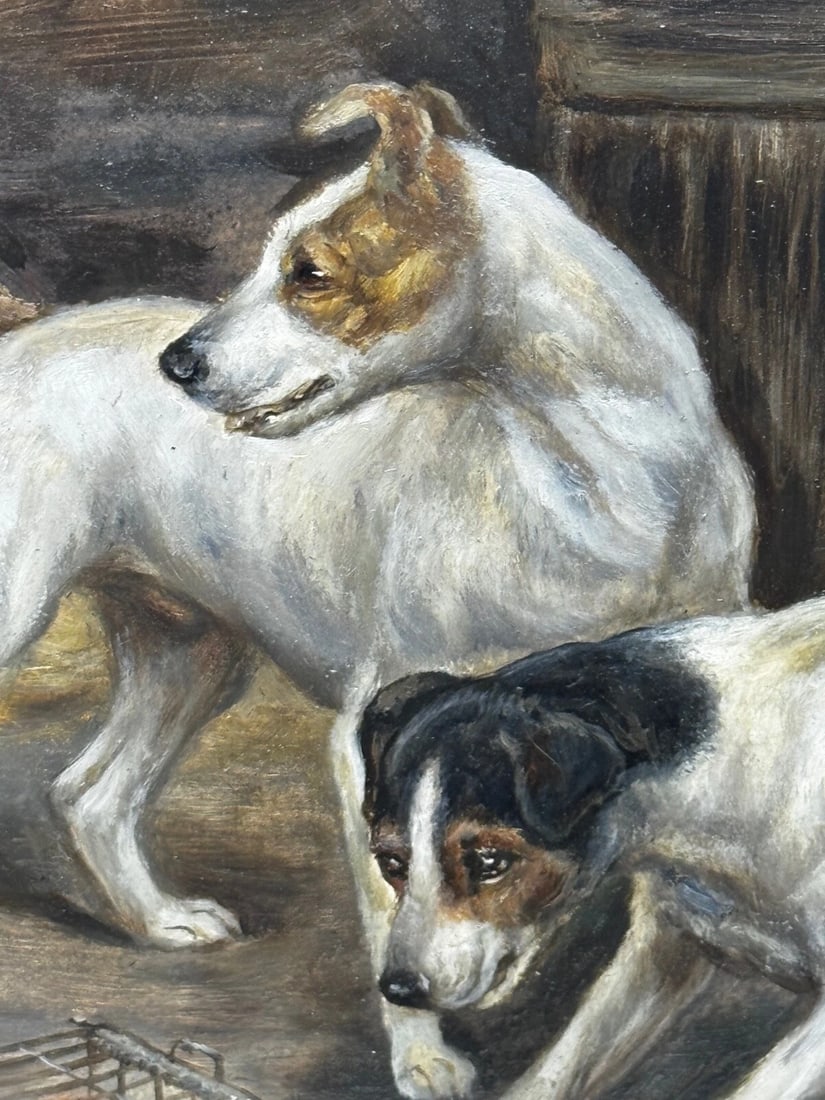 Victorian Masterpiece Rat Trapped Jack Russell Terriers Guarding C1880 - 4