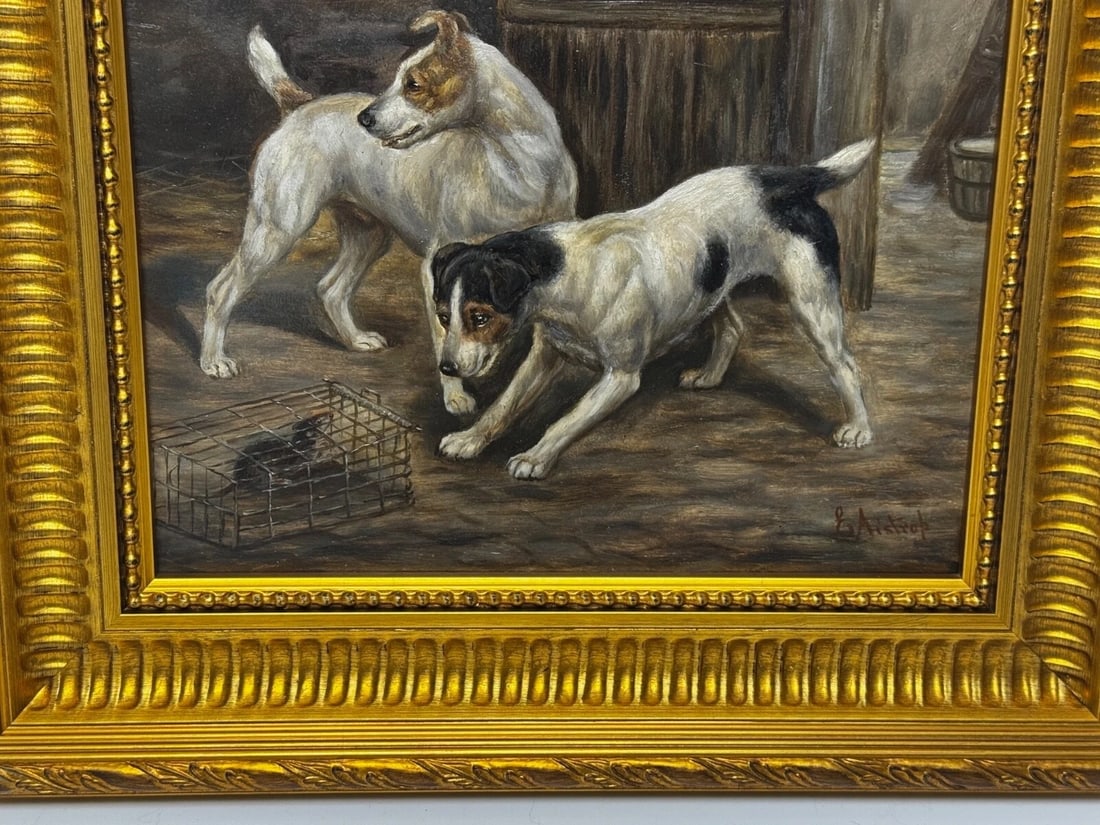 Victorian Masterpiece Rat Trapped Jack Russell Terriers Guarding C1880 - 7