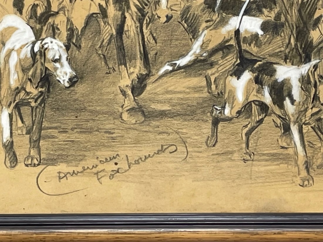 Hunting Drawing Heightened With White of American Foxhounds by Michael Lyne - 4