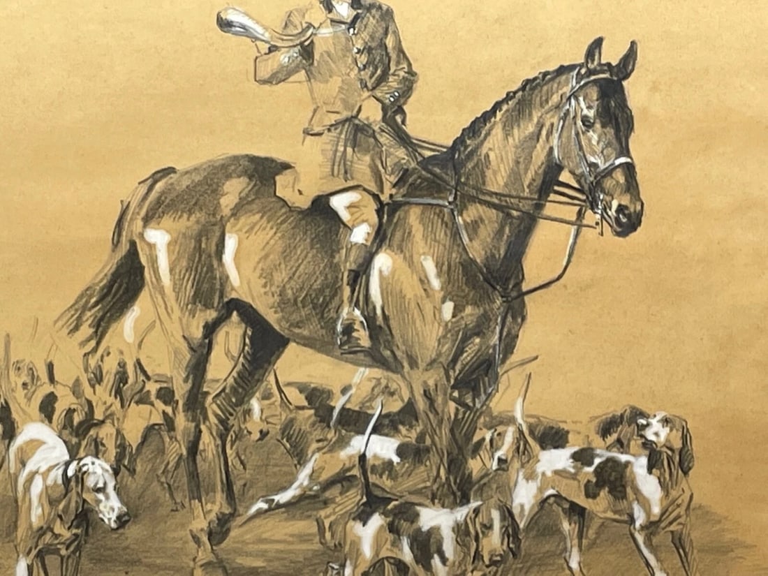 Hunting Drawing Heightened With White of American Foxhounds by Michael Lyne - 7