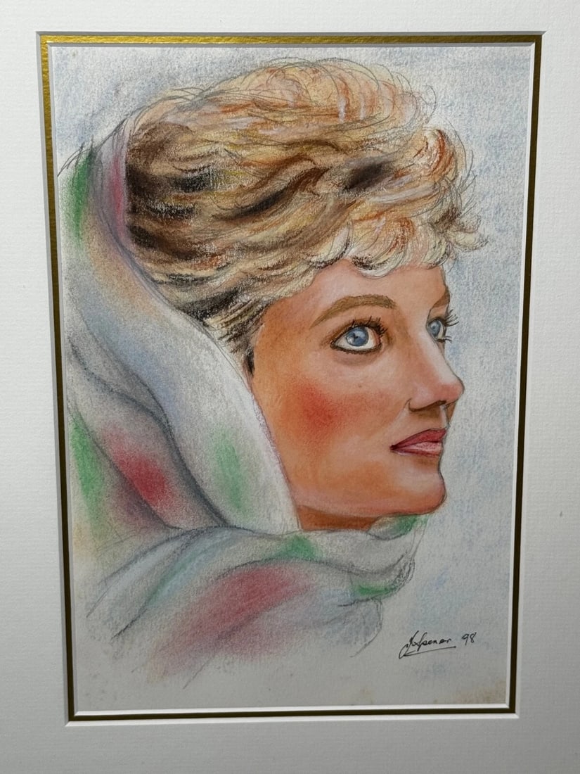 British Royalty Princess Diana Fashion Icon 1992 Spring Cairo Portrait Pastel - 6