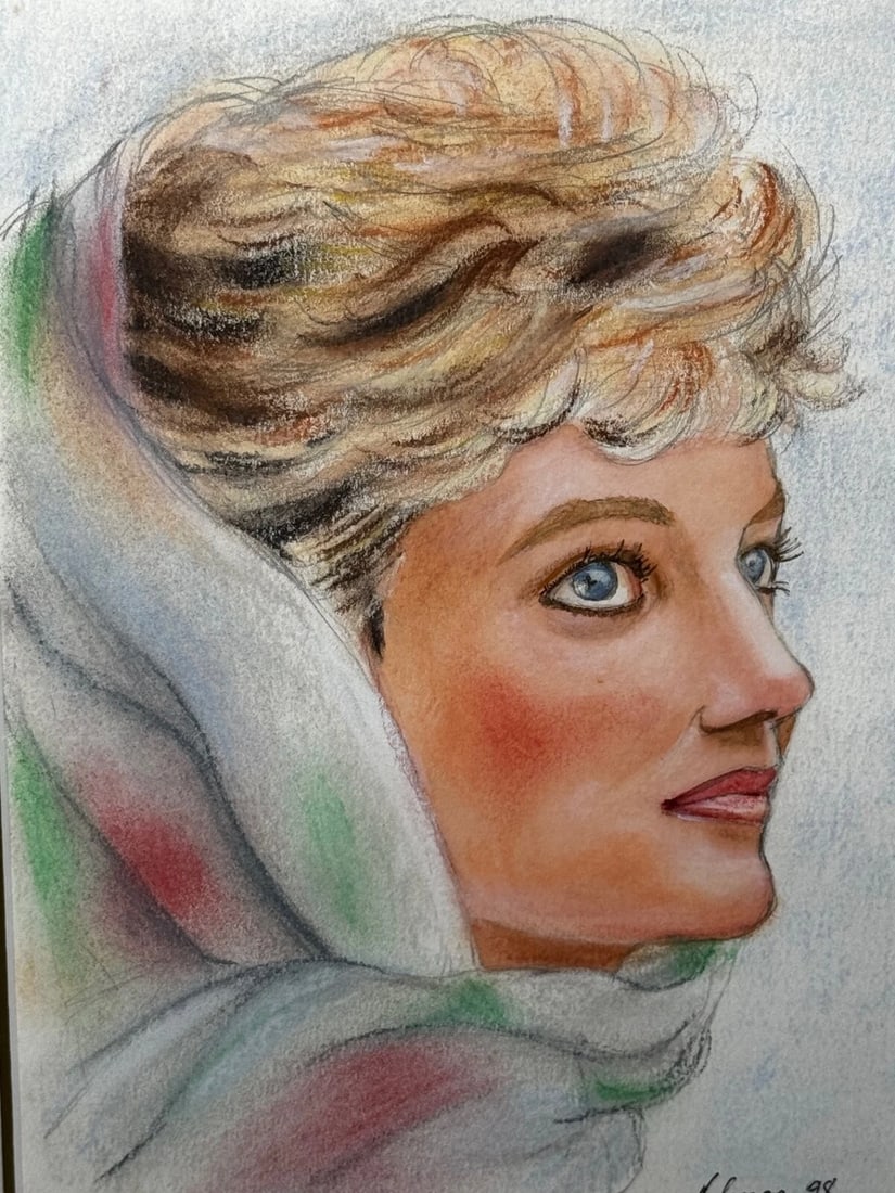 British Royalty Princess Diana Fashion Icon 1992 Spring Cairo Portrait Pastel - 7