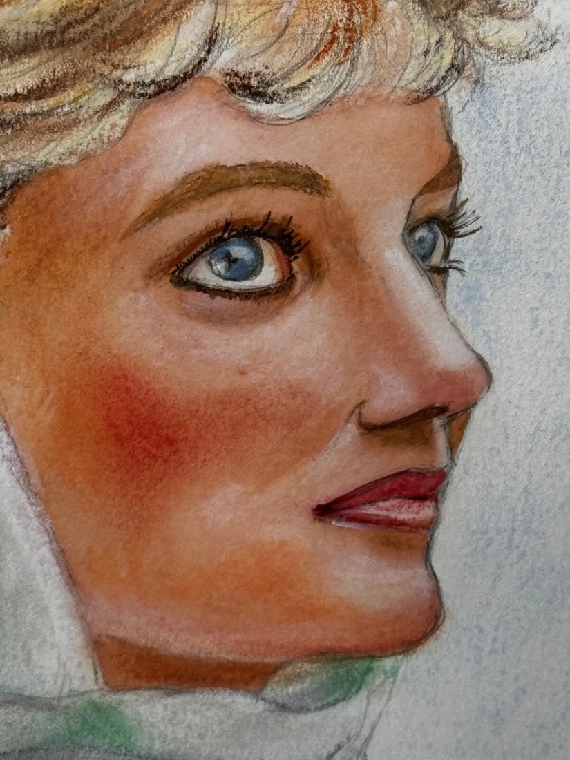 British Royalty Princess Diana Fashion Icon 1992 Spring Cairo Portrait Pastel - 9