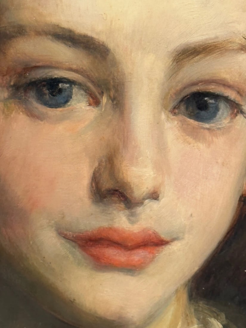 Lady Cherry Lips & Blue Dress Portrait by Signed George Percy Jacomb-Hood C1889 - 10