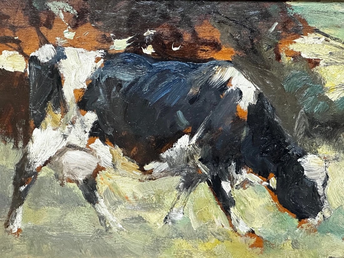 Oil Painting Friesian Cow Grazing c1900's Signed by George Smith RSA Scottish - 2