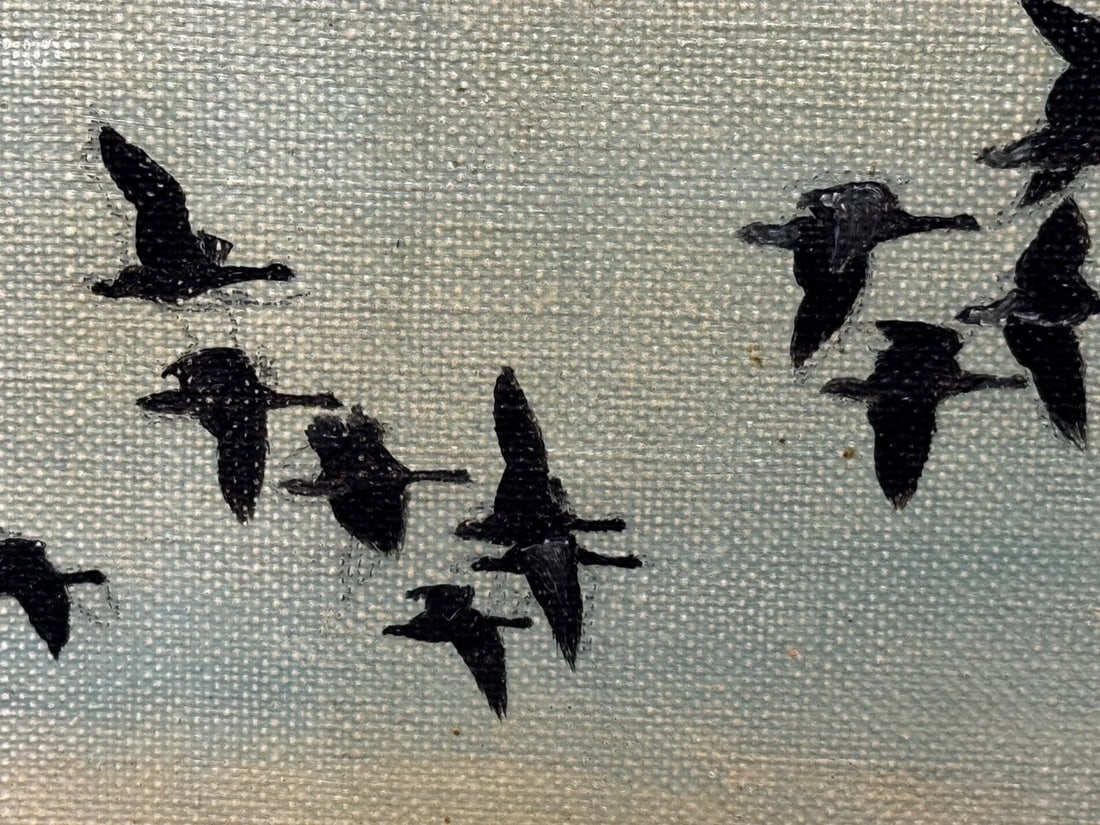 Painting Skein Brent Geese Flying Over Marsh The Fens South Holland Lincolnshire - 12