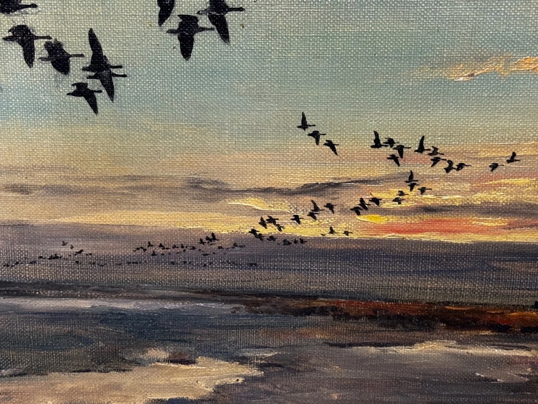 Painting Skein Brent Geese Flying Over Marsh The Fens South Holland Lincolnshire - 3