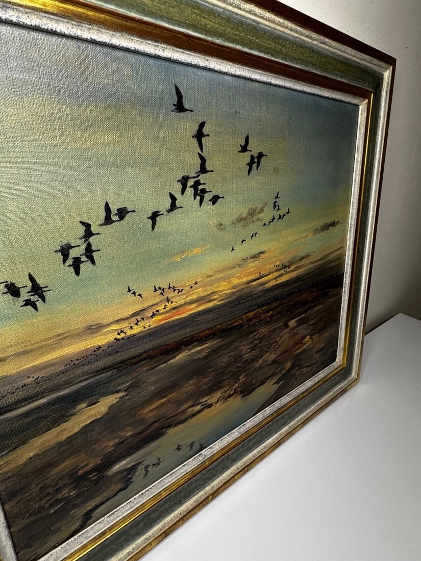 Painting Skein Brent Geese Flying Over Marsh The Fens South Holland Lincolnshire - 4