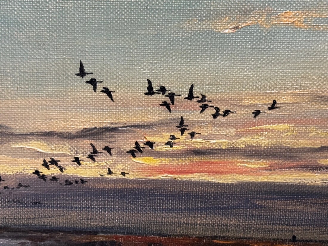 Painting Skein Brent Geese Flying Over Marsh The Fens South Holland Lincolnshire - 5