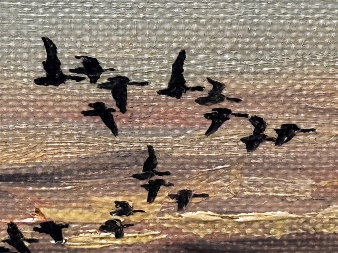 Painting Skein Brent Geese Flying Over Marsh The Fens South Holland Lincolnshire - 6