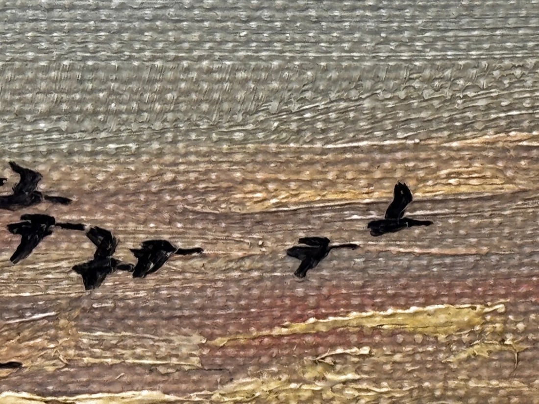 Painting Skein Brent Geese Flying Over Marsh The Fens South Holland Lincolnshire - 7