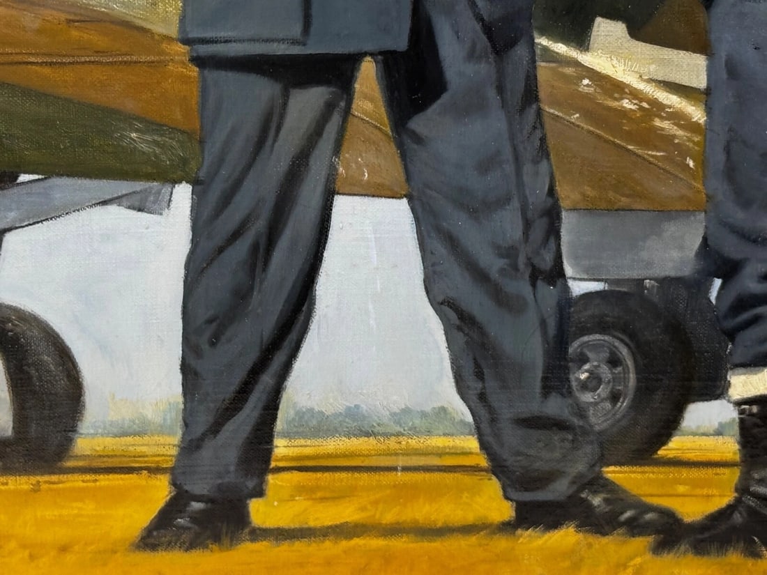 Large Oil Painting Battle Of Britain RAF Pilots Ready For Takeoff Biggin Hill - 11