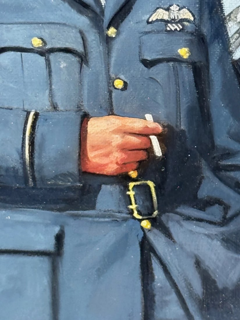 Large Oil Painting Battle Of Britain RAF Pilots Ready For Takeoff Biggin Hill - 12
