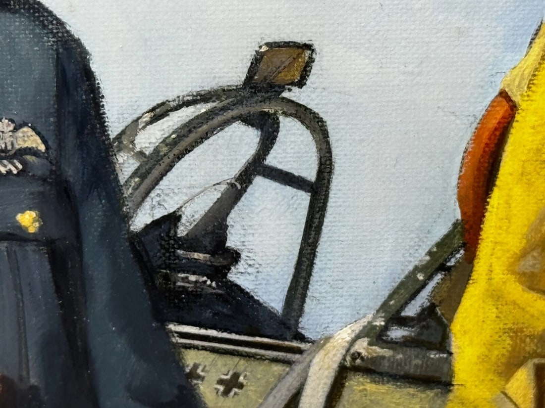 Large Oil Painting Battle Of Britain RAF Pilots Ready For Takeoff Biggin Hill - 19