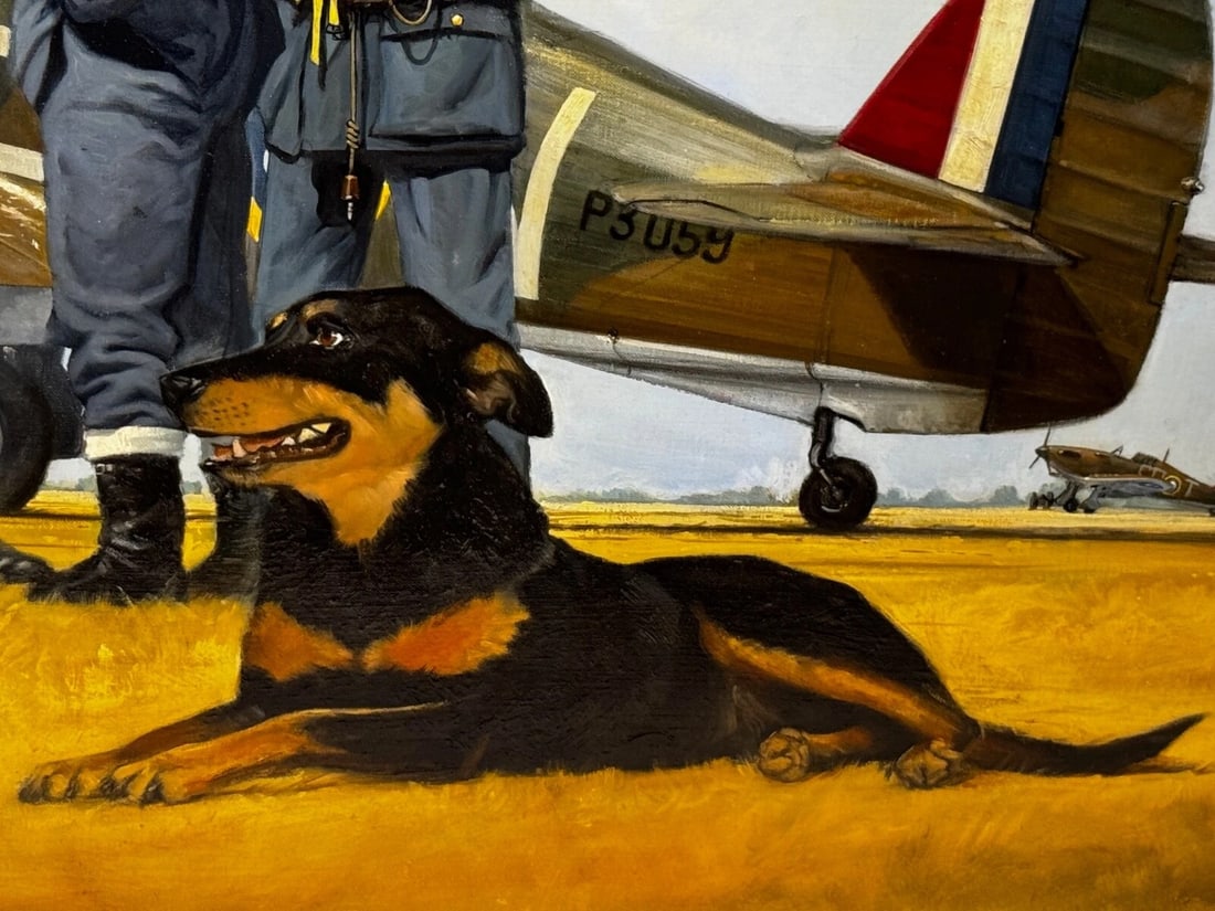 Large Oil Painting Battle Of Britain RAF Pilots Ready For Takeoff Biggin Hill - 6