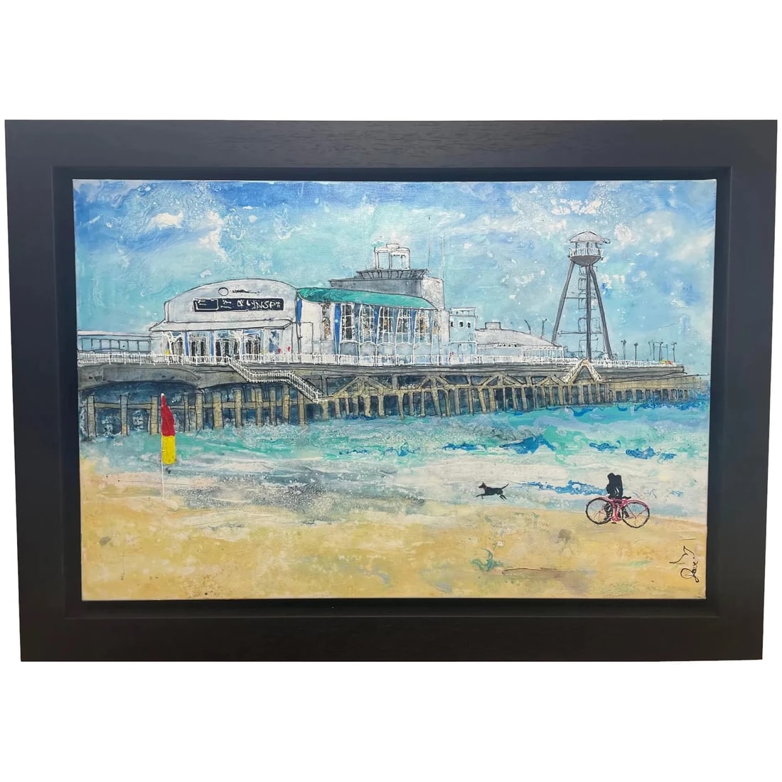 Contemporary Oil Painting Beach Seaside Bournemouth Pier Signed Katharine Dove (1 of 12)